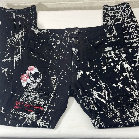 Jordan Craig Aaron Black and White Graphic Print Jeans Size 30x32 - Picture 1 of 13